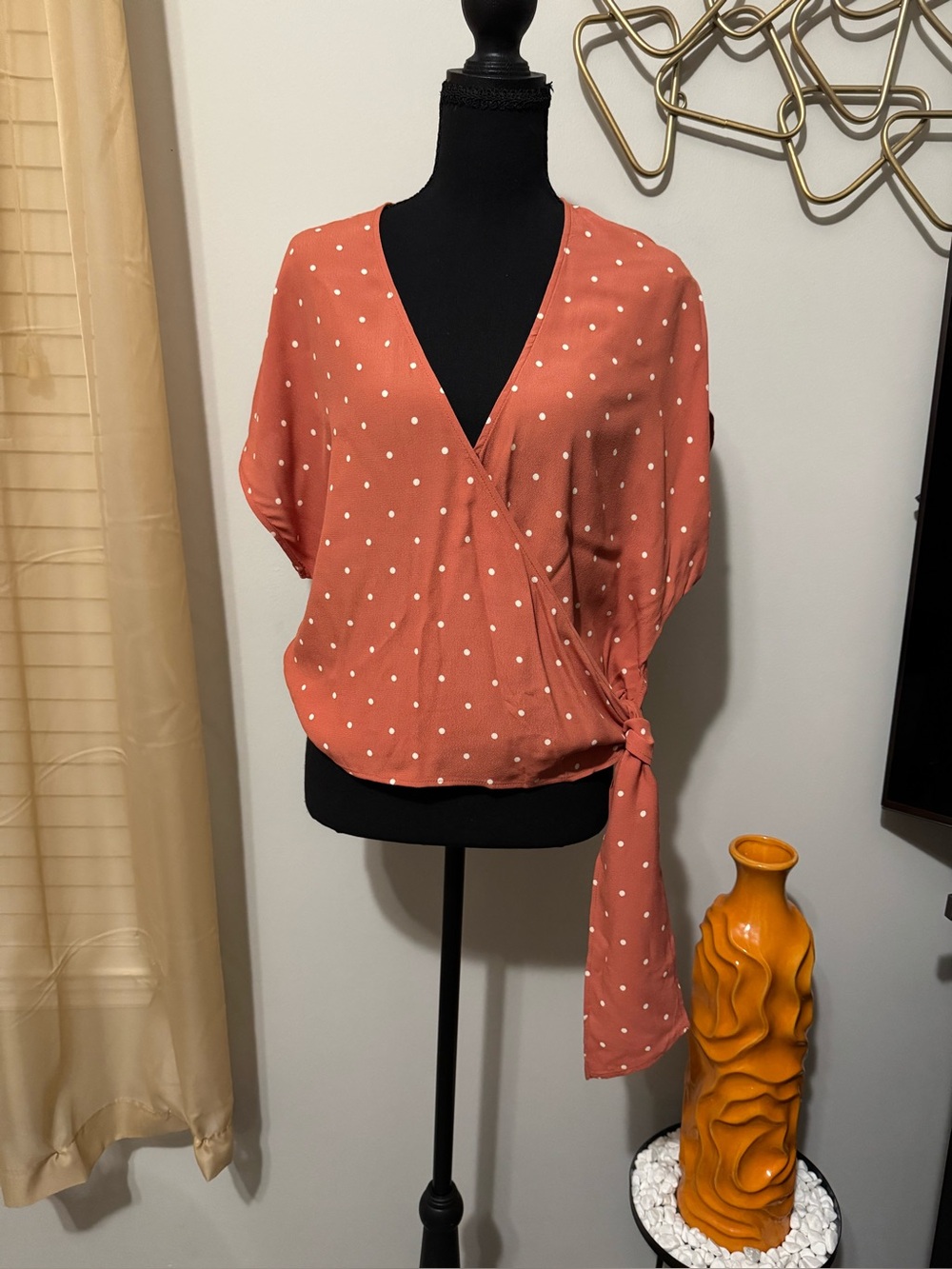 Madewell Rust Polka Dot Wrap Blouse with Side Tie